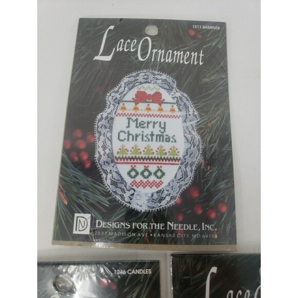 Lace Ornament Kits VTG 1992 Designs For The Needle Candles Kitty Sampler NOS - Picture 4 of 16